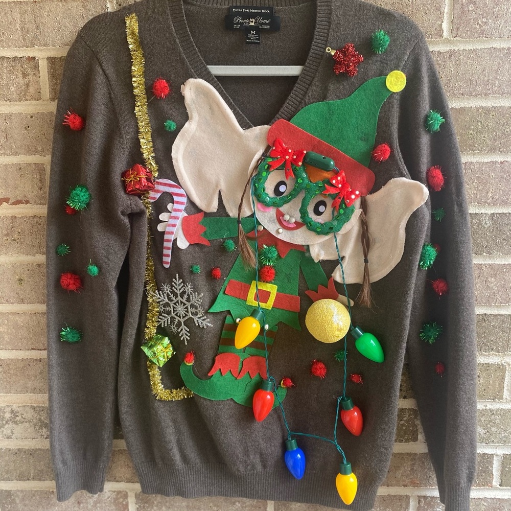 Ugly Christmas Sweater Tacky Elf Ladies Medium